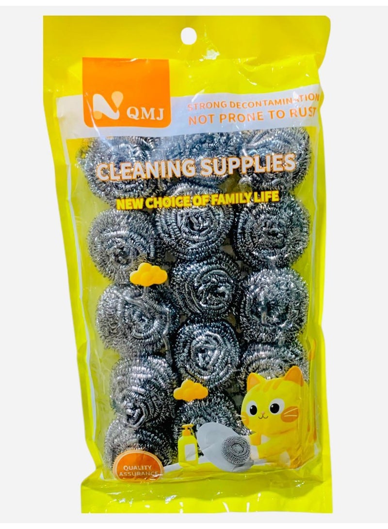 سلك غسيل أطباق من الفولاذ المقاوم للصدأ، سلك كروي مقاوم للصدأ، سلك مطبخ شديد التحمل لتنظيف الدلاء والشوايات والمواقد، 15 قطعة - فضي